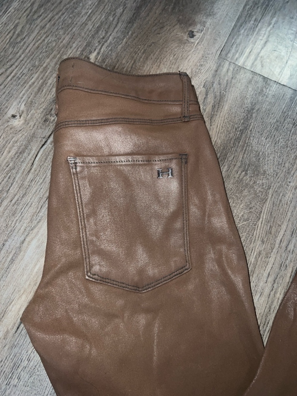 Habitual Brown Faux-Leather Skinny Pants with Decorative Button Sz 25